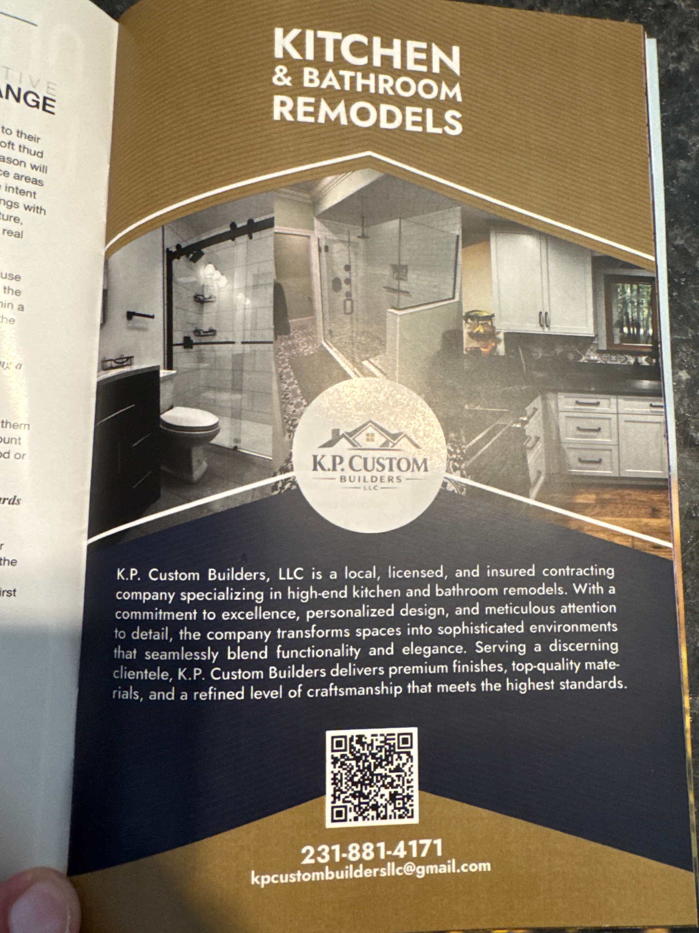 K.P. Custom Builders kitchen and bathroom remodel brochure